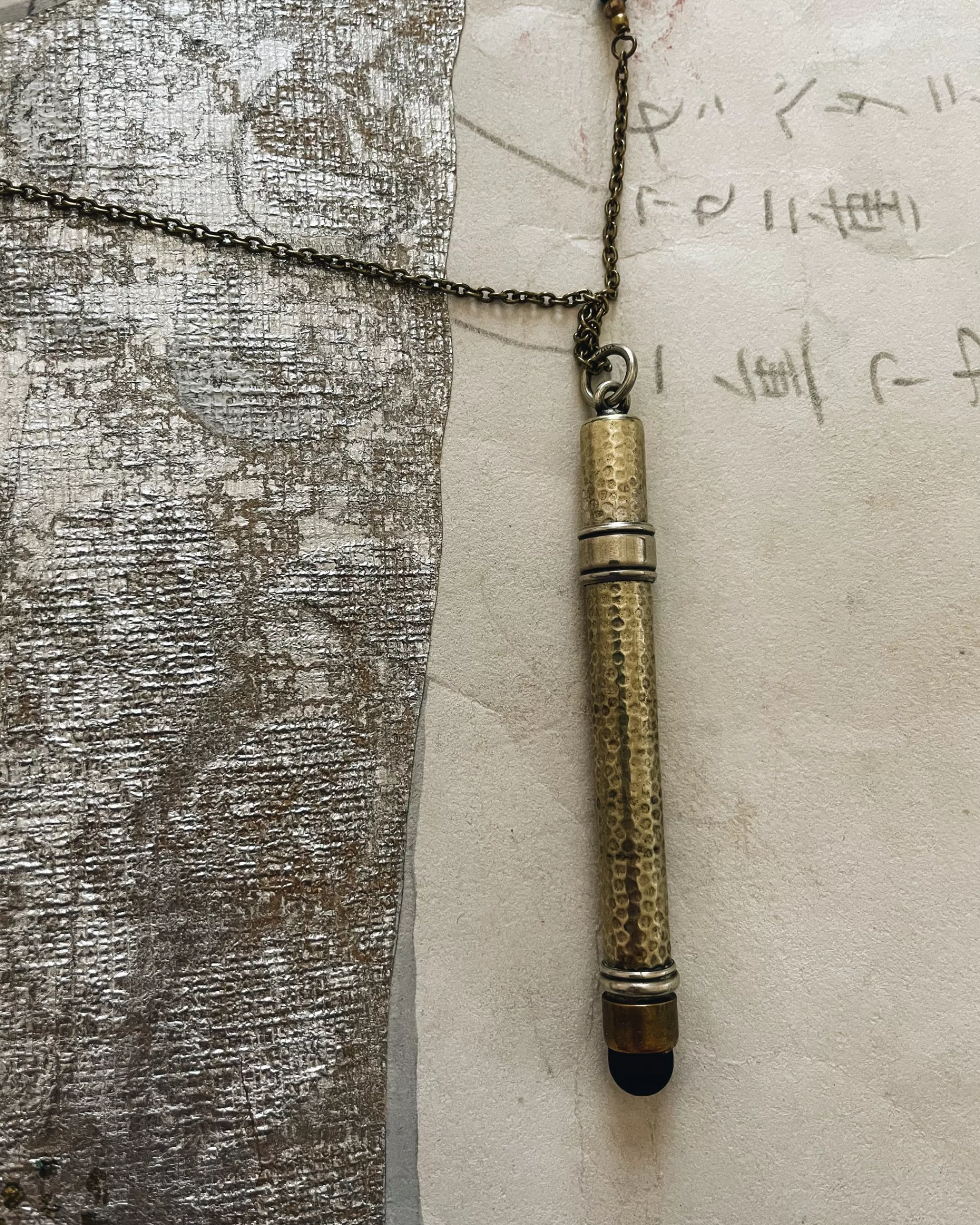 Sale tabito : Brass Necklace With Chromed Brass Stylus Pendant