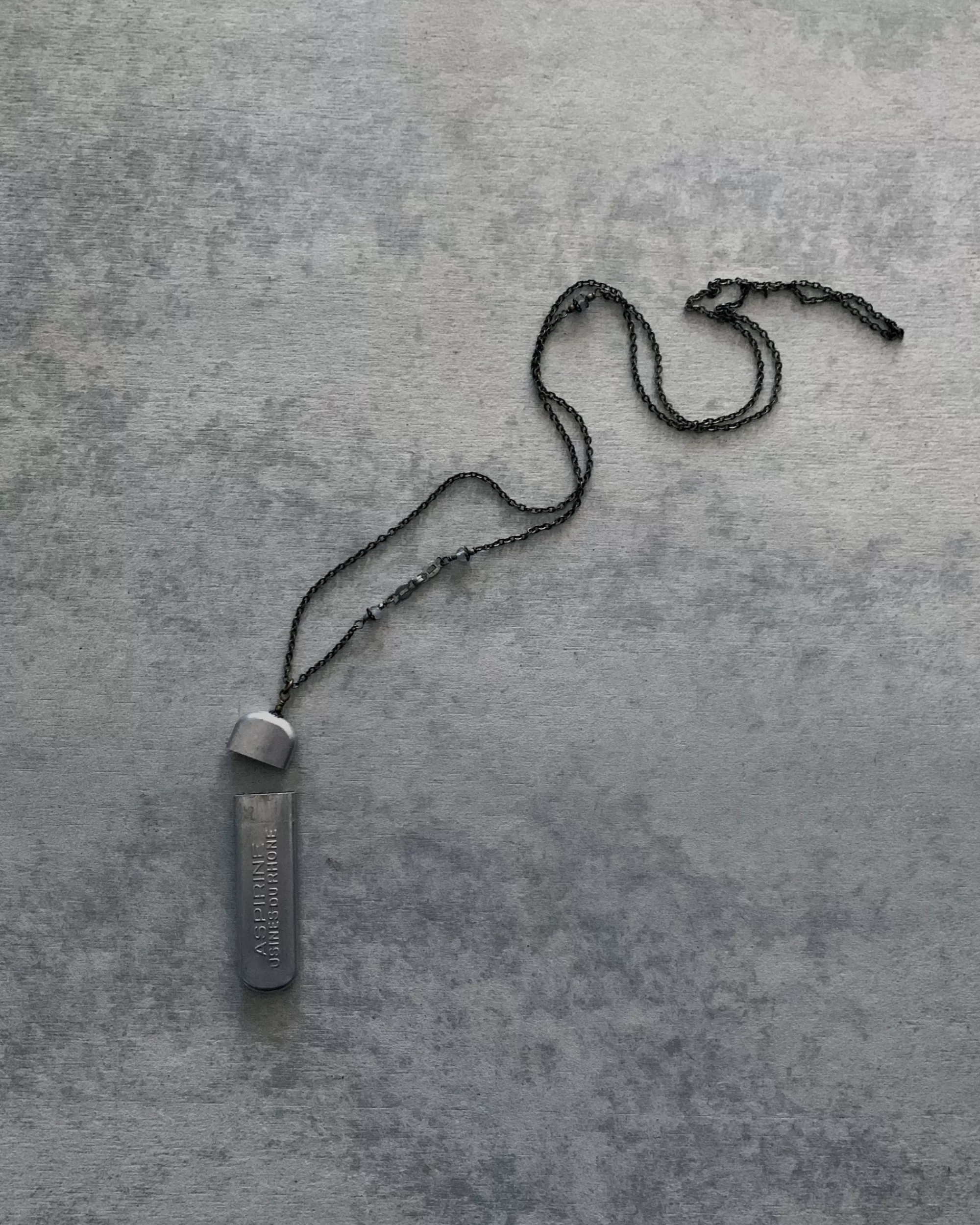 Discount tabito : Brass Necklace With Vintage Aspirine Case Pendant