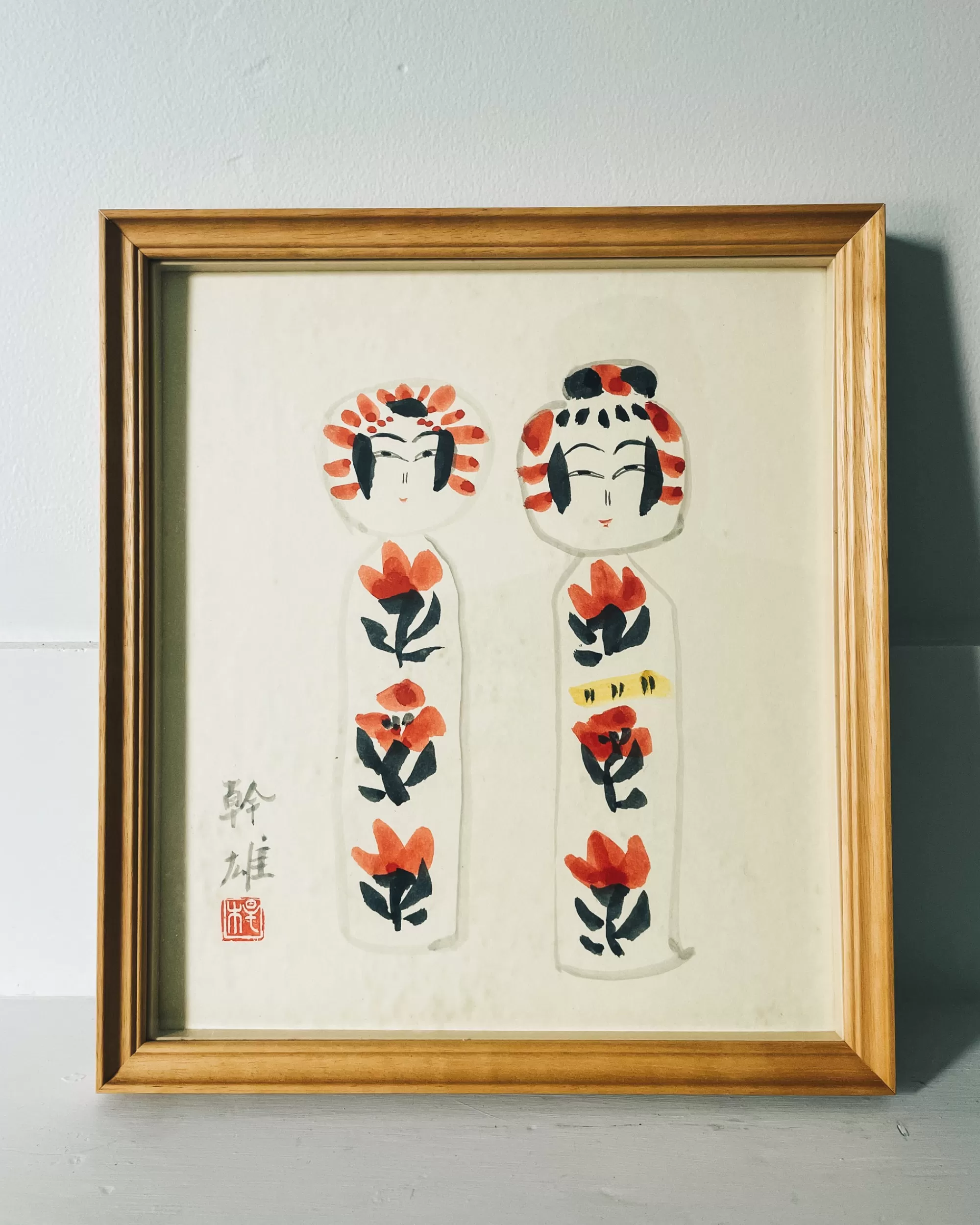 Sale the maker Vintage Framed Kokeshi Painting