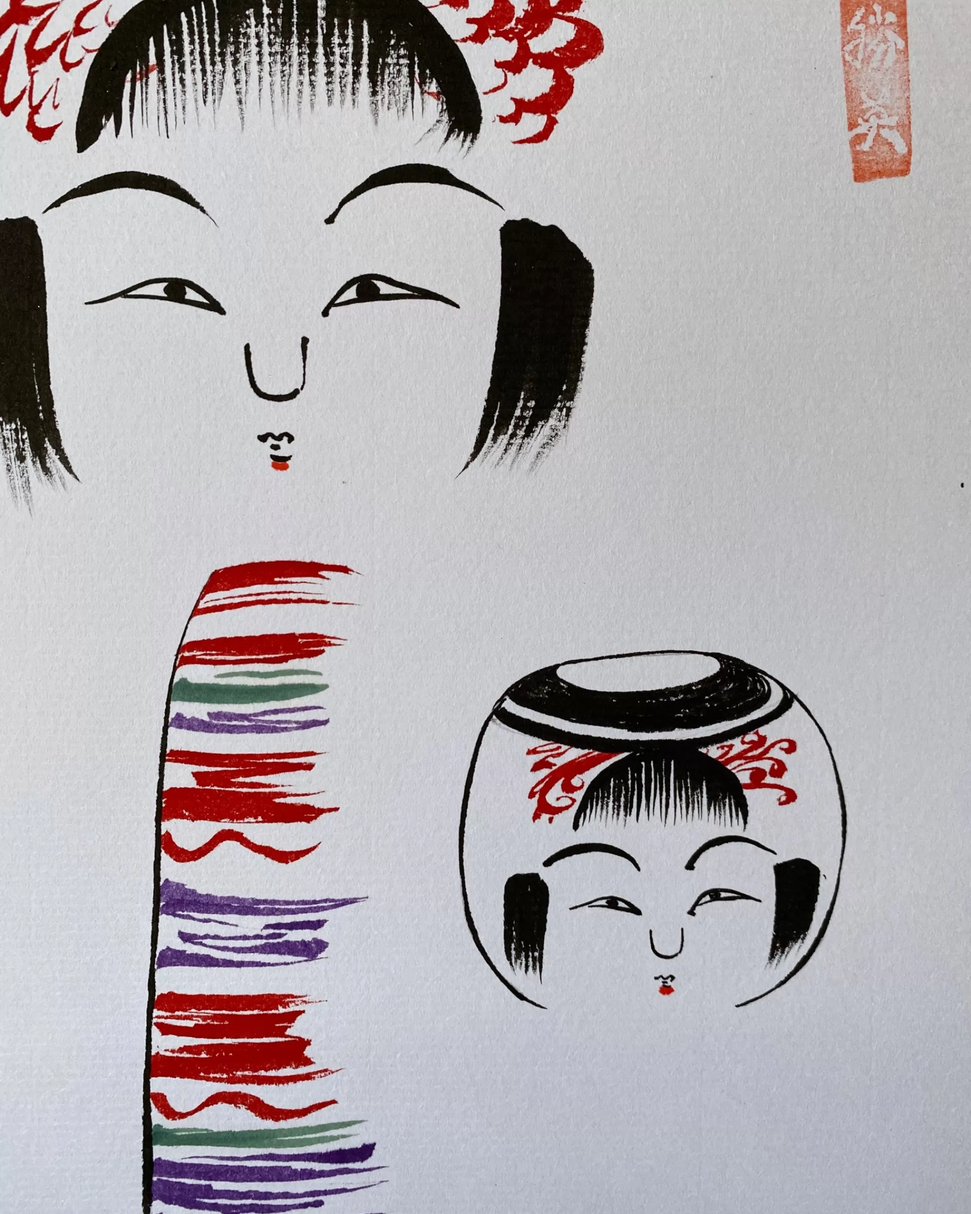 Discount the maker Vintage Kokeshi Shikishi Painting