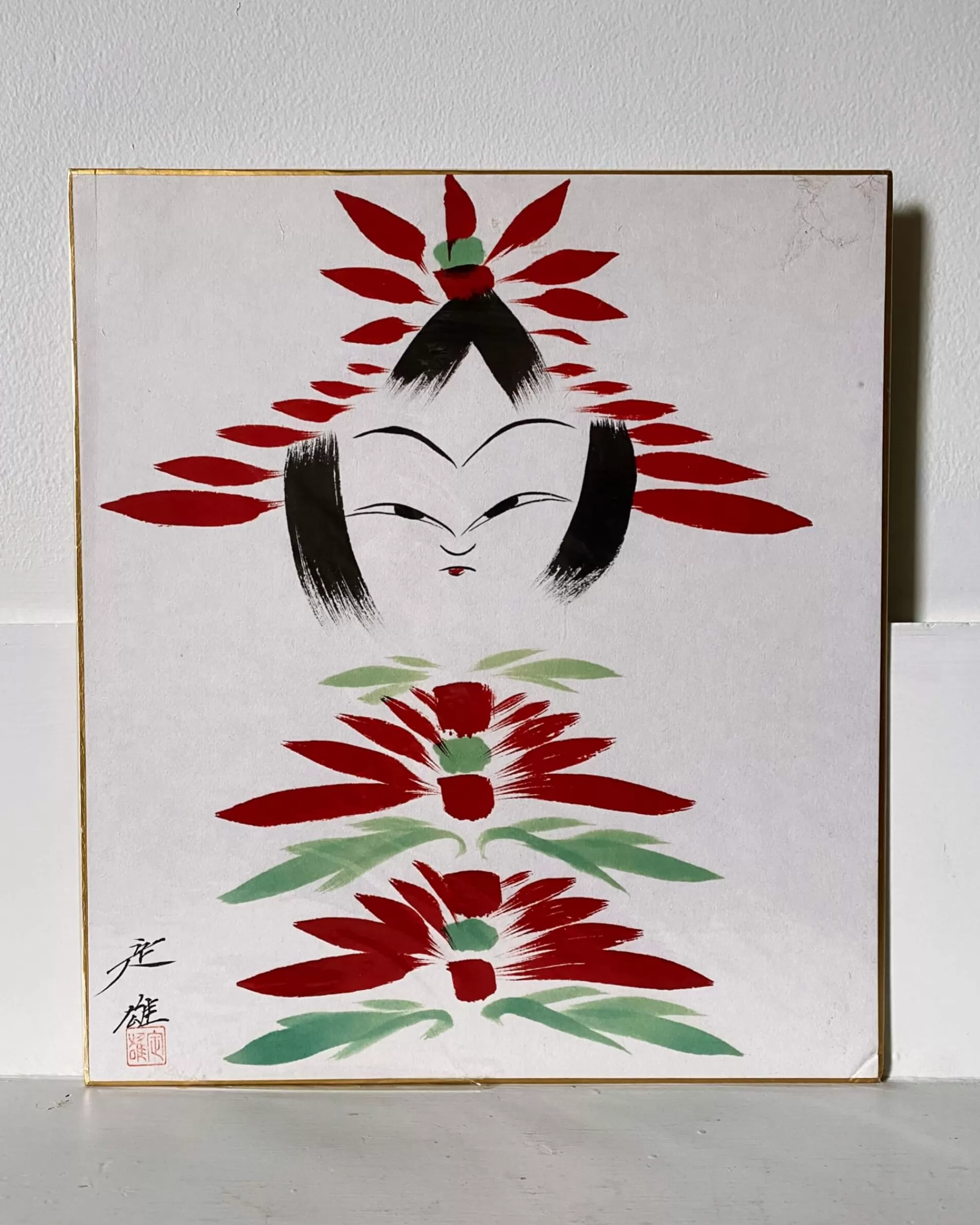 New the maker Vintage Kokeshi Shikishi Painting