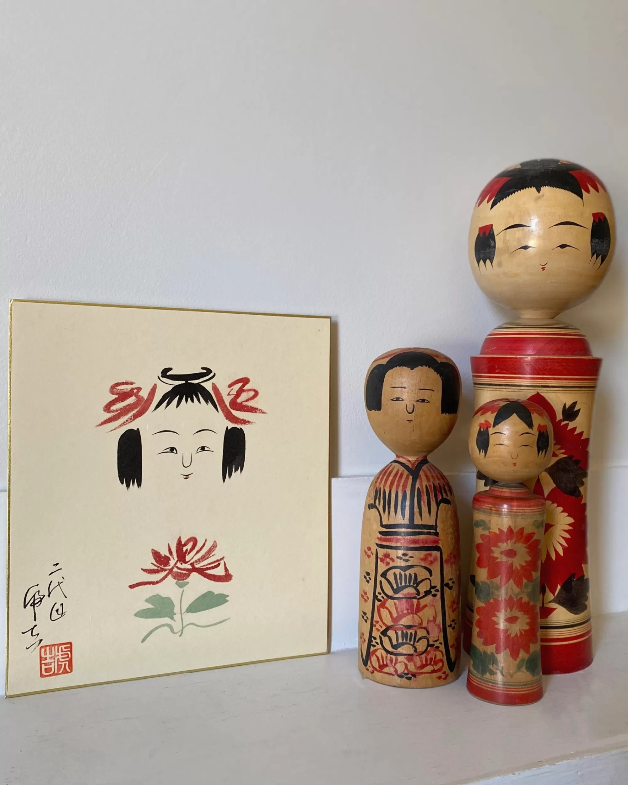 Outlet the maker Vintage Kokeshi Shikishi Painting
