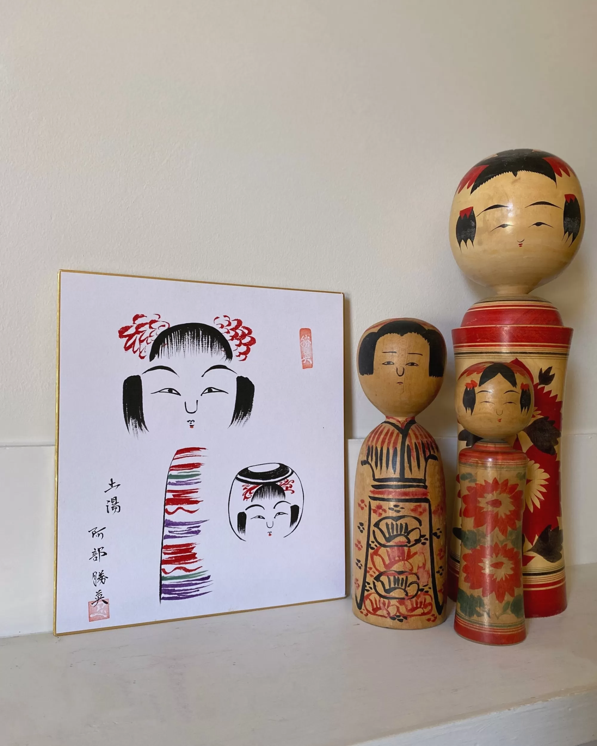 Discount the maker Vintage Kokeshi Shikishi Painting