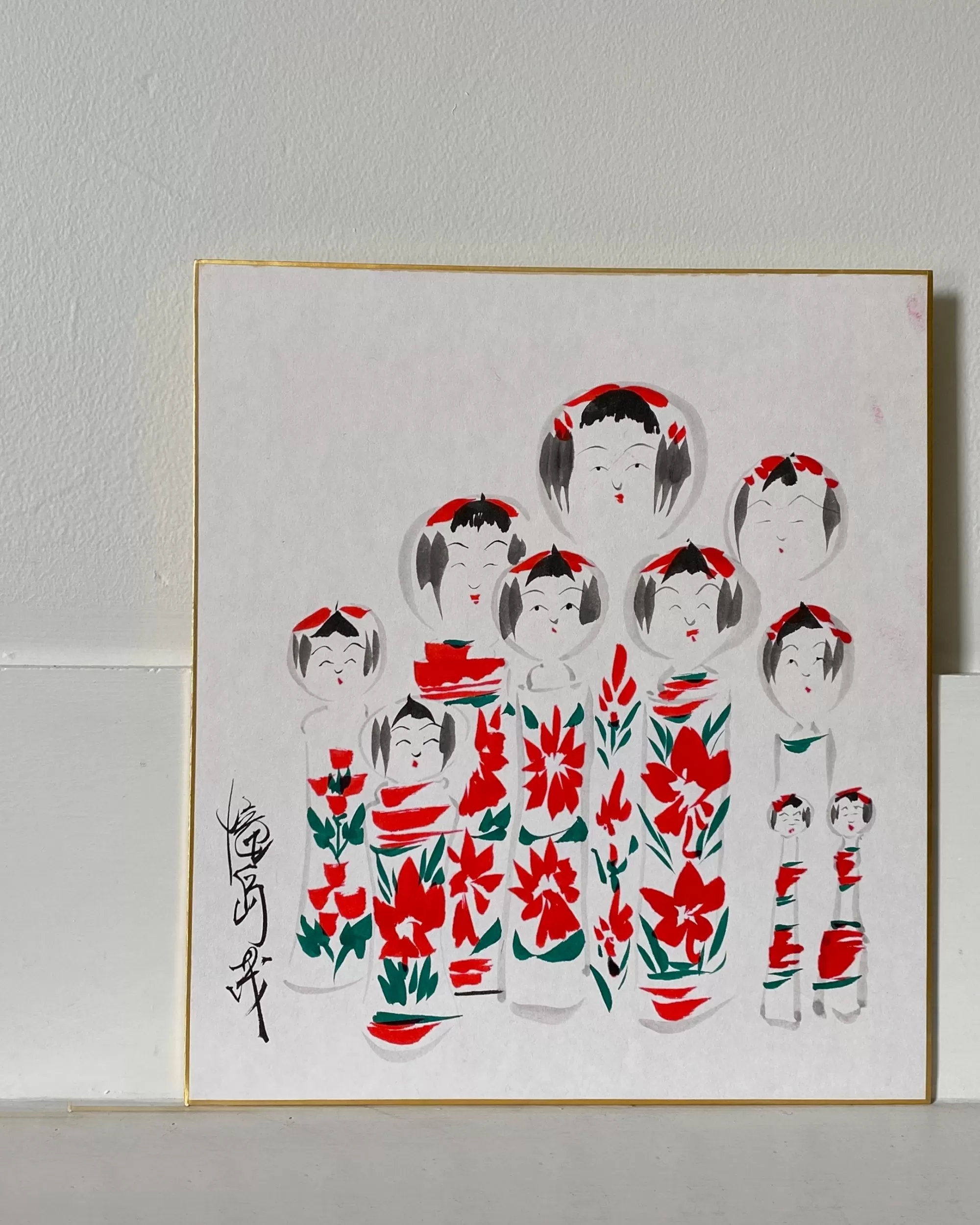 New the maker Vintage Shikishi Kokeshi Painting