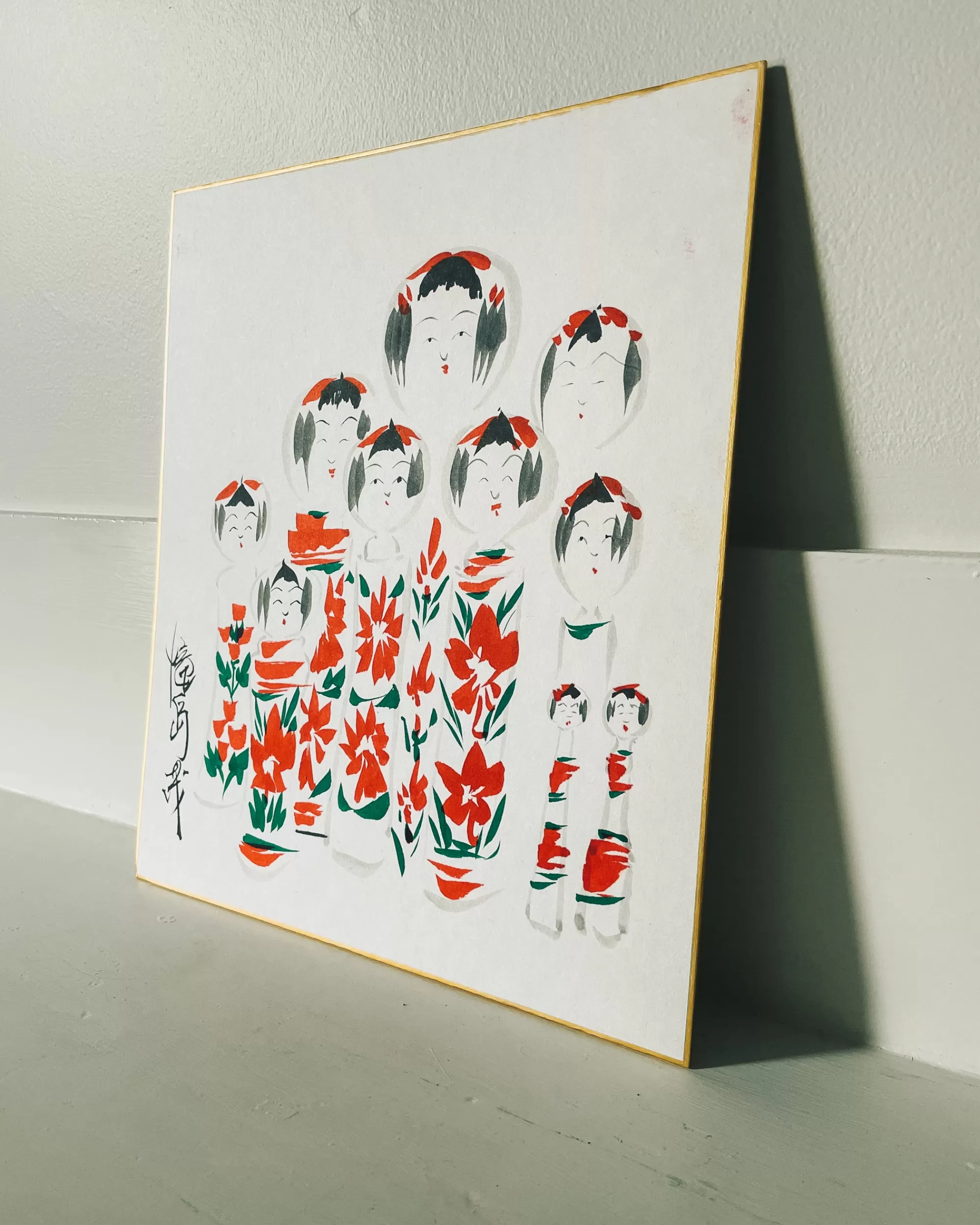 New the maker Vintage Shikishi Kokeshi Painting