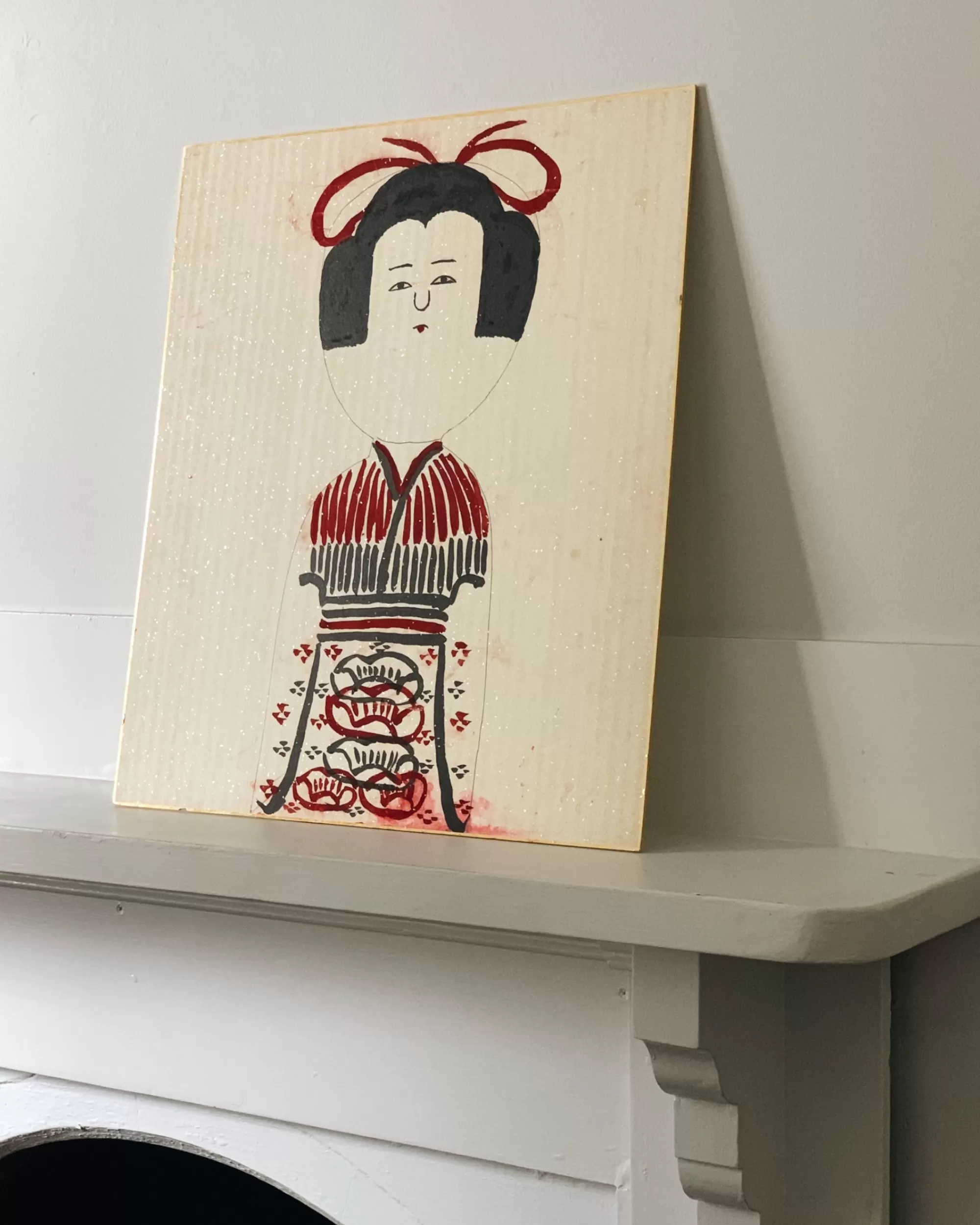Discount the maker Vintage Shikishi Kokeshi Painting Large